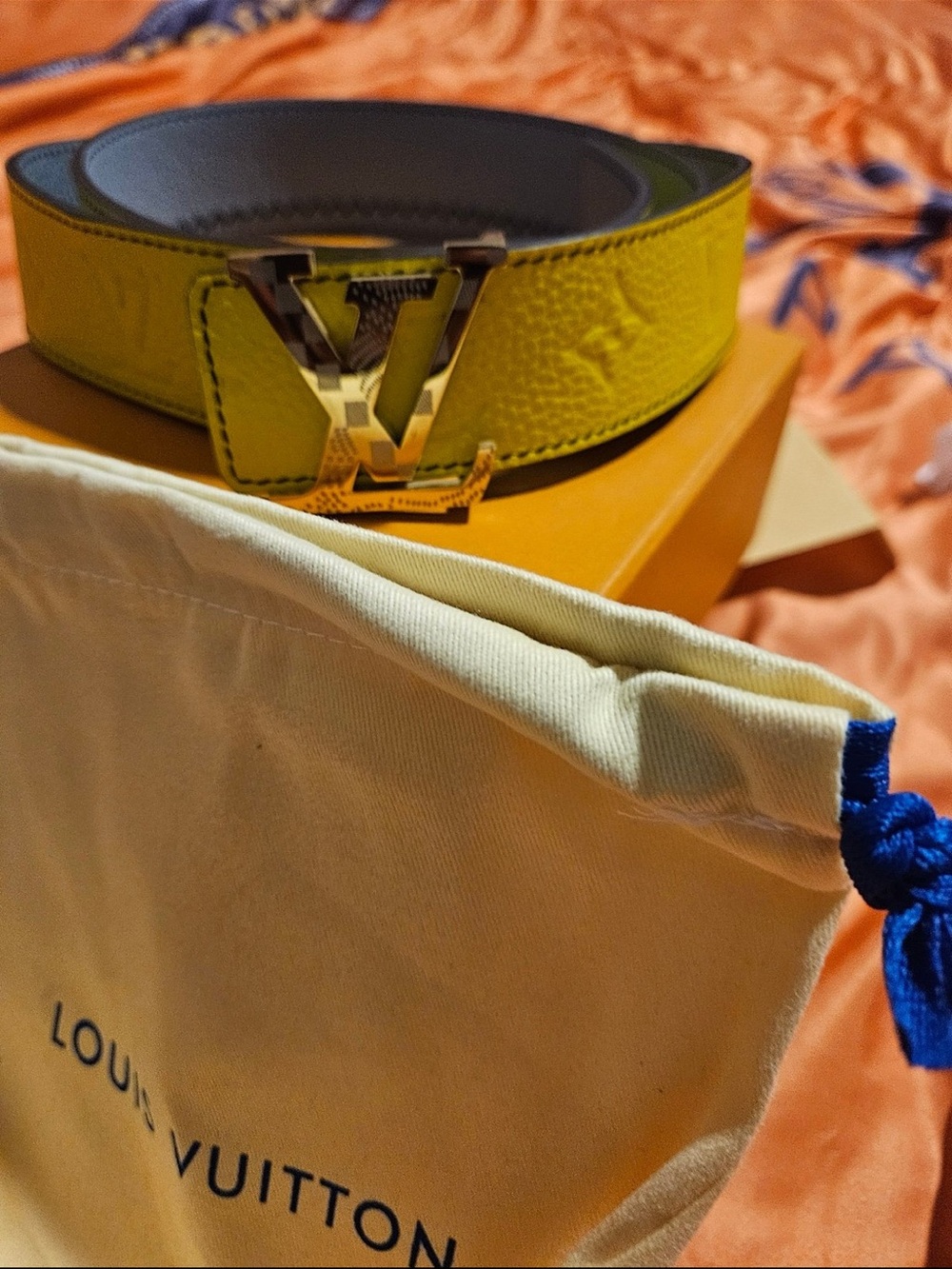 Louis Vuitton Yellow Leather Monogram Belt with LV Shaped Buckle